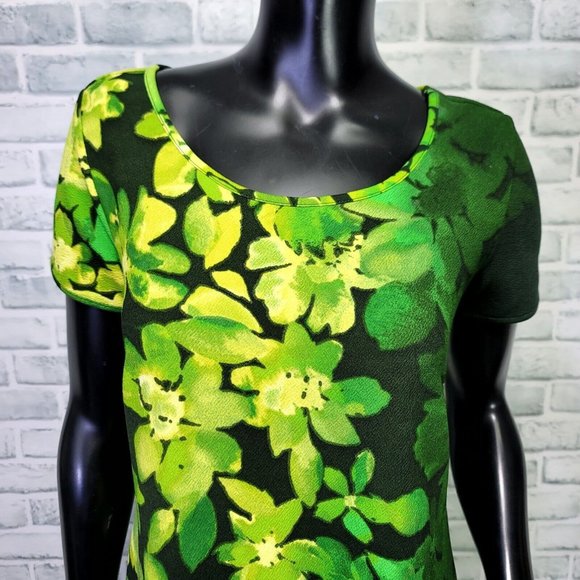 Bob Mackie Womens XSP Green Ombre Floral‎ Crepe Midi Casual Beach Vacay Dress - Picture 2 of 10